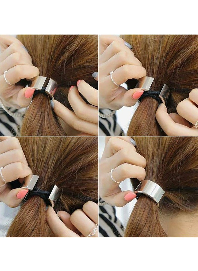 Oasisgalore 4 PCS Metal Circle Cuff Hair Ties, Elastic Hair Clips in Gold, Rose Gold, Silver, Black for Women. - Image 5