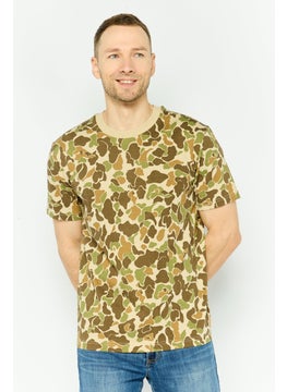 Men Crew Neck Short Sleeve Animal Print T-Shirt, Olive