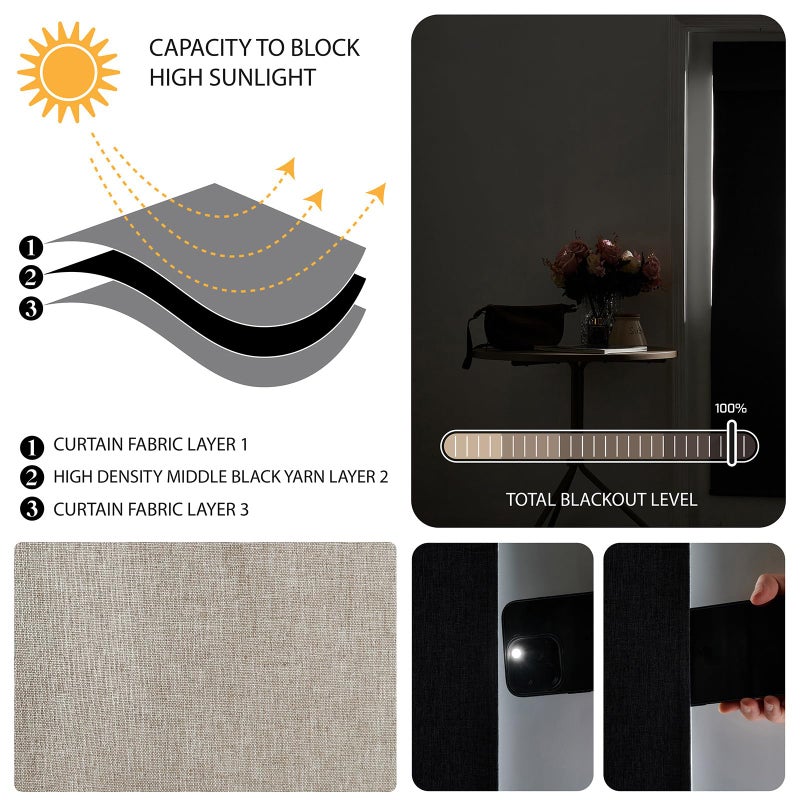 WDFour 100% Blackout French Door Curtains for Windows UV Protection, Noiseless Adjustable Roller Shade, No Drill Required, Fits Office Home Ward (24" Wx38 L Hemp Gray,Pack of 1) - Image 4