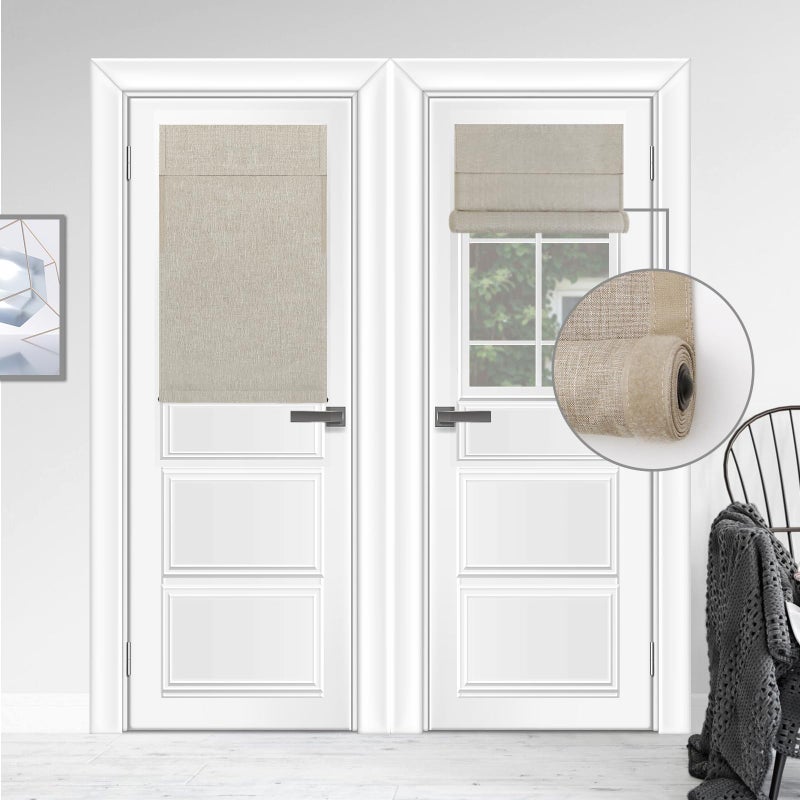 WDFour 100% Blackout French Door Curtains for Windows UV Protection, Noiseless Adjustable Roller Shade, No Drill Required, Fits Office Home Ward (24" Wx38 L Hemp Gray,Pack of 1) - Image 1