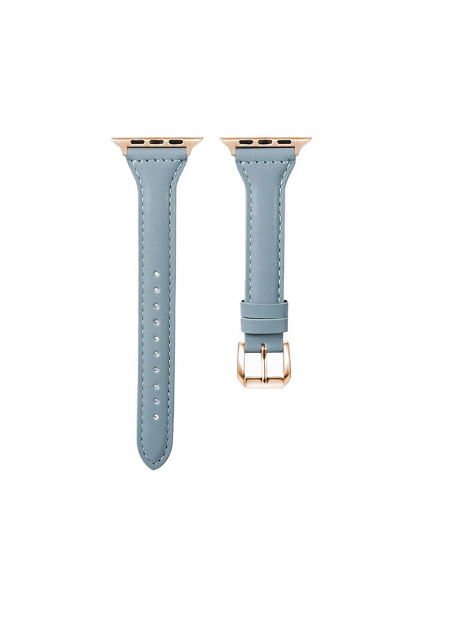 أو أوزون أربطة جلدية رفيعة لساعة أبل 38 ملم 40 ملم 41 ملم من الجلد المحبب لساعة معصم رفيعة لسلسلة iWatch SE (أزرق) - Image 1