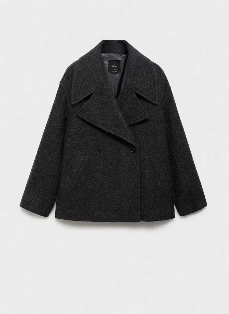 مانجو معطف صوف واسع الياقة