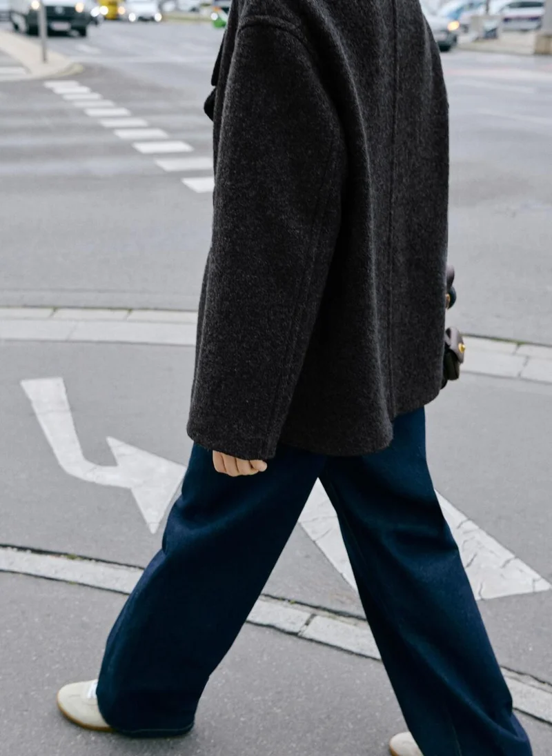 MANGO Wide lapel wool-blend coat