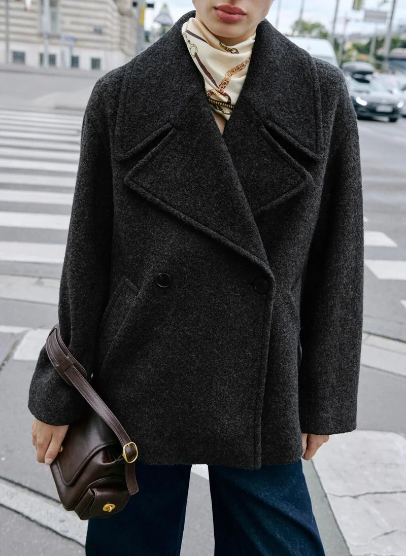 MANGO Wide lapel wool-blend coat