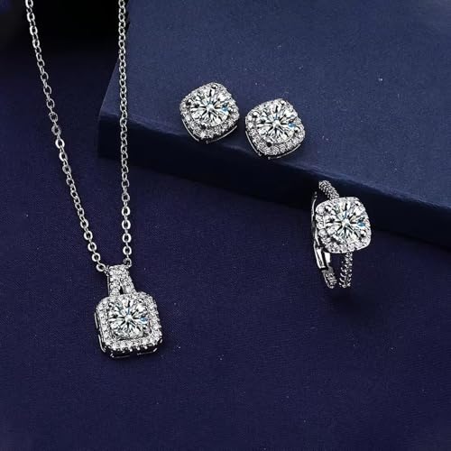 Peora Silver Plated CZ Studded Pendant Chain Necklace Finger Ring & Stylish Stud Earrings Set jewellery Gift for Women & Girl - Image 3