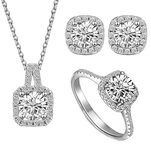 Peora Silver Plated CZ Studded Pendant Chain Necklace Finger Ring & Stylish Stud Earrings Set jewellery Gift for Women & Girl - Image 1