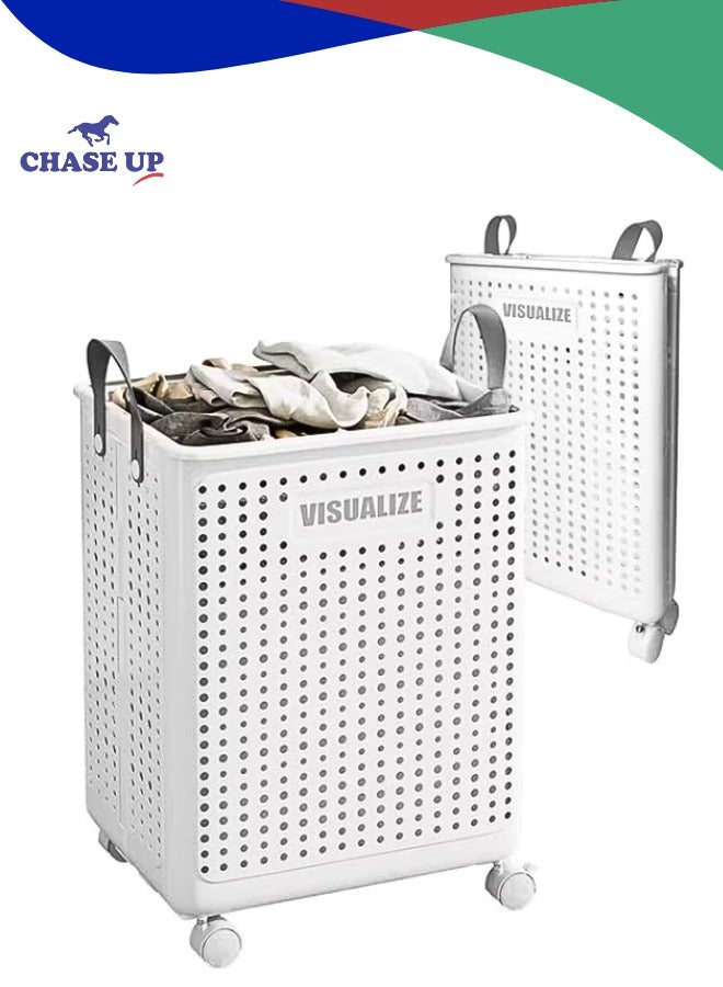 Chase Up Foldable laundry basket With handles Collapsible laundry baskets with wheels,easy to move and save space,Versatile Portable Storage Basket for Bathroom and Bathroom(Ivory White, L(50x37.7x31)) - Image 1