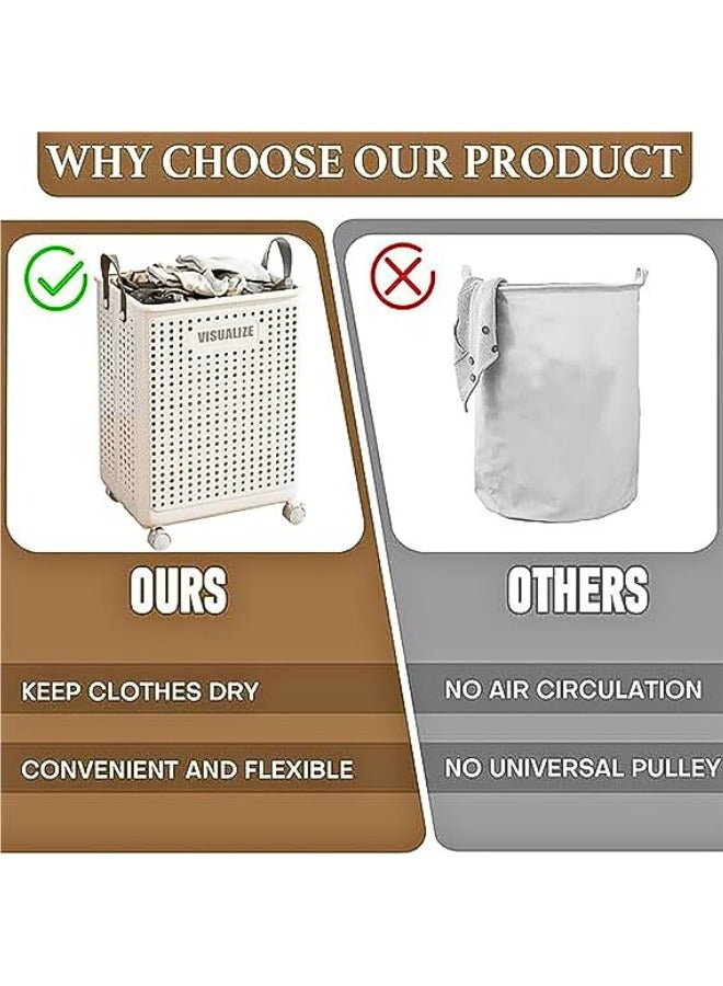 Chase Up Foldable laundry basket With handles Collapsible laundry baskets with wheels,easy to move and save space,Versatile Portable Storage Basket for Bathroom and Bathroom(Ivory White, L(50x37.7x31)) - Image 3