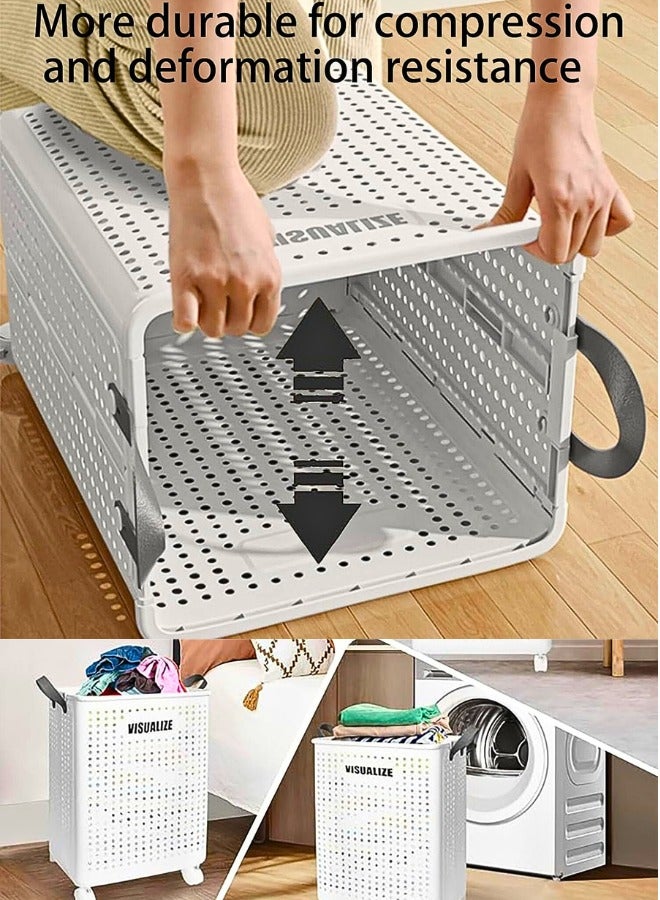 Chase Up Foldable laundry basket With handles Collapsible laundry baskets with wheels,easy to move and save space,Versatile Portable Storage Basket for Bathroom and Bathroom(Ivory White, L(50x37.7x31)) - Image 2