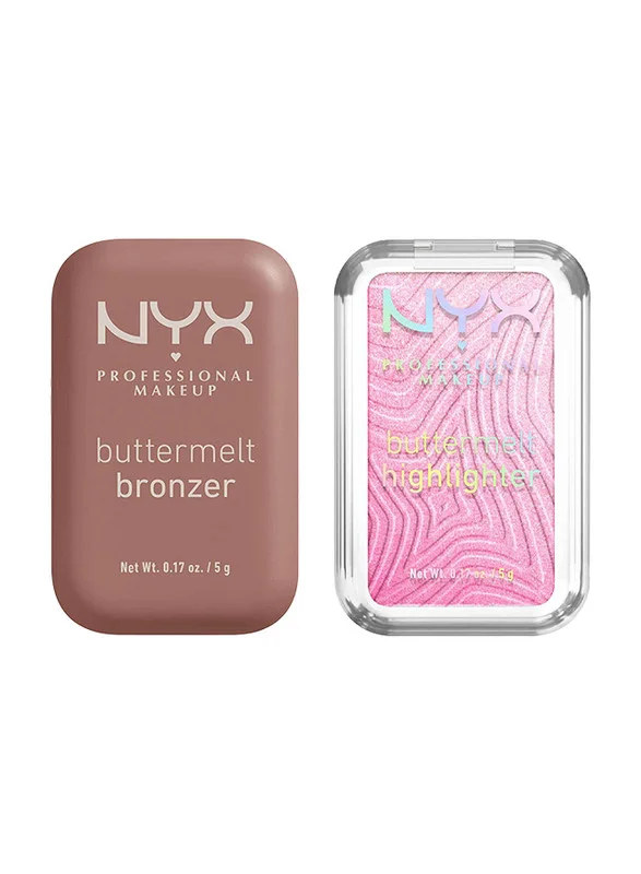 NYX PROFESSIONAL MAKEUP Buttermelt Bronzer (All Butta D Up) + Buttermelt Highlighter (U Butta Werk), Pack of 2