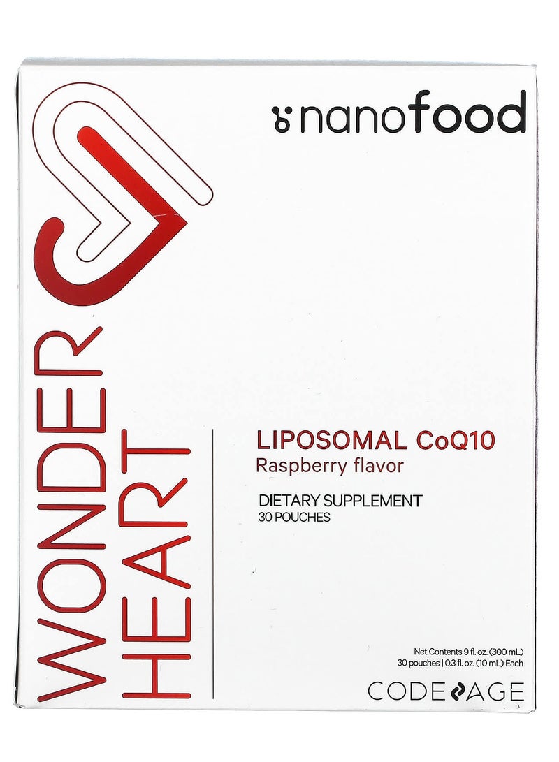 Codeage Nanofood, Wonder Heart, Liposomal CoQ10, Raspberry, 30 Pouches, 0.3 fl oz (10 ml) Each