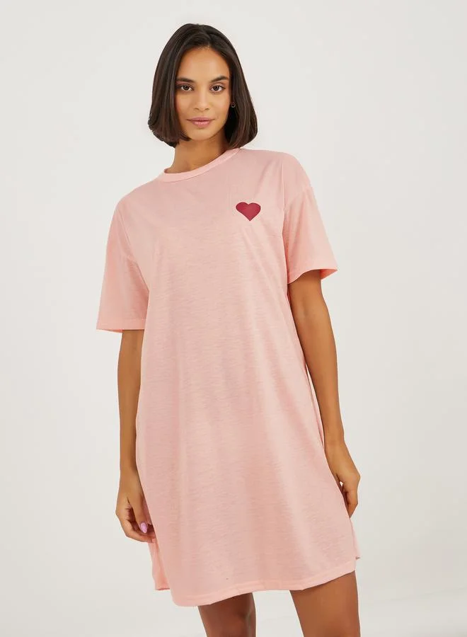 Styli Dropped Shoulder Back Graphic Print Sleep T-Shirt Dress