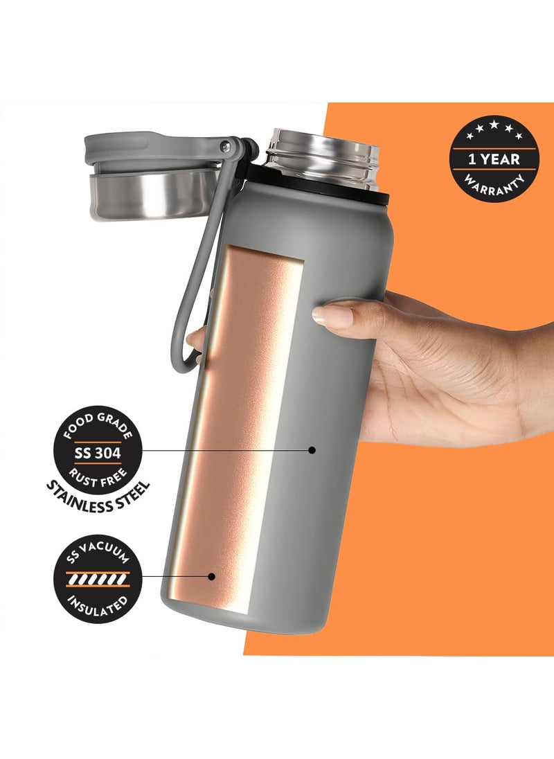 BOROSIL Borosil Hydra Aquafit 830 ml Grey Stainless Steel Water Bottle | Double Wall Vacuum Insulated Thermo Flask | 14 hrs Hot & 16 hrs Cold | Leakproof, Wide Mouth, Strap | Bottle for Gym, Office, School  - Image 5