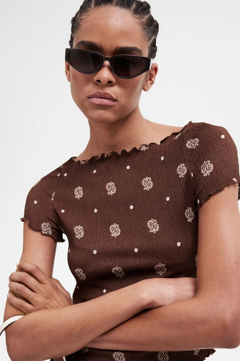 H&M Overlock-detail crinkled top