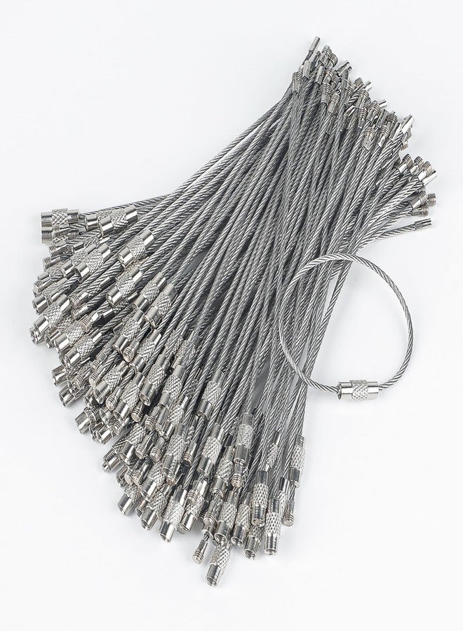 Pawfly 5 Inch Wire Keychain Cable Large Stainless Steel Key Ring Loop Holder for Outdoor Hiking Connectable Luggage Tag, Silver, 100 Pack - Image 1
