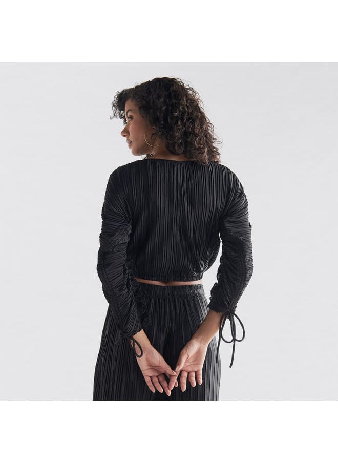 FAV Pleated Crop Top with Balloon Sleeves and Ruffle Detail  - Image 3