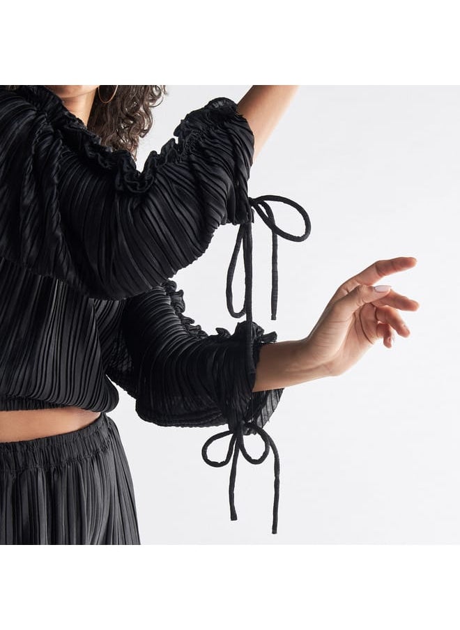 FAV Pleated Crop Top with Balloon Sleeves and Ruffle Detail  - Image 4