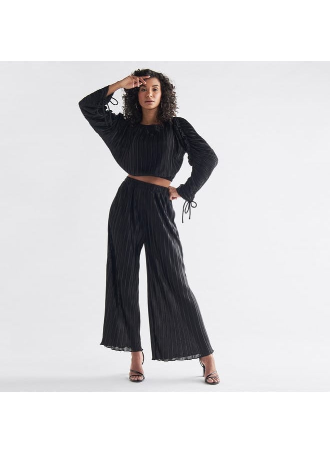 FAV Pleated Crop Top with Balloon Sleeves and Ruffle Detail  - Image 2