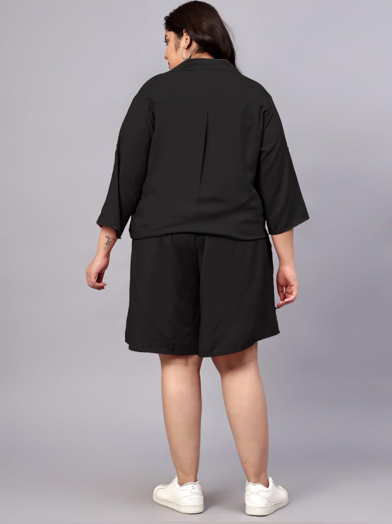 Indietoga Women's Plus Size Longline Shirt and Shorts Co-Ords Set (P10001544_Black Solid_3XL) - Image 4