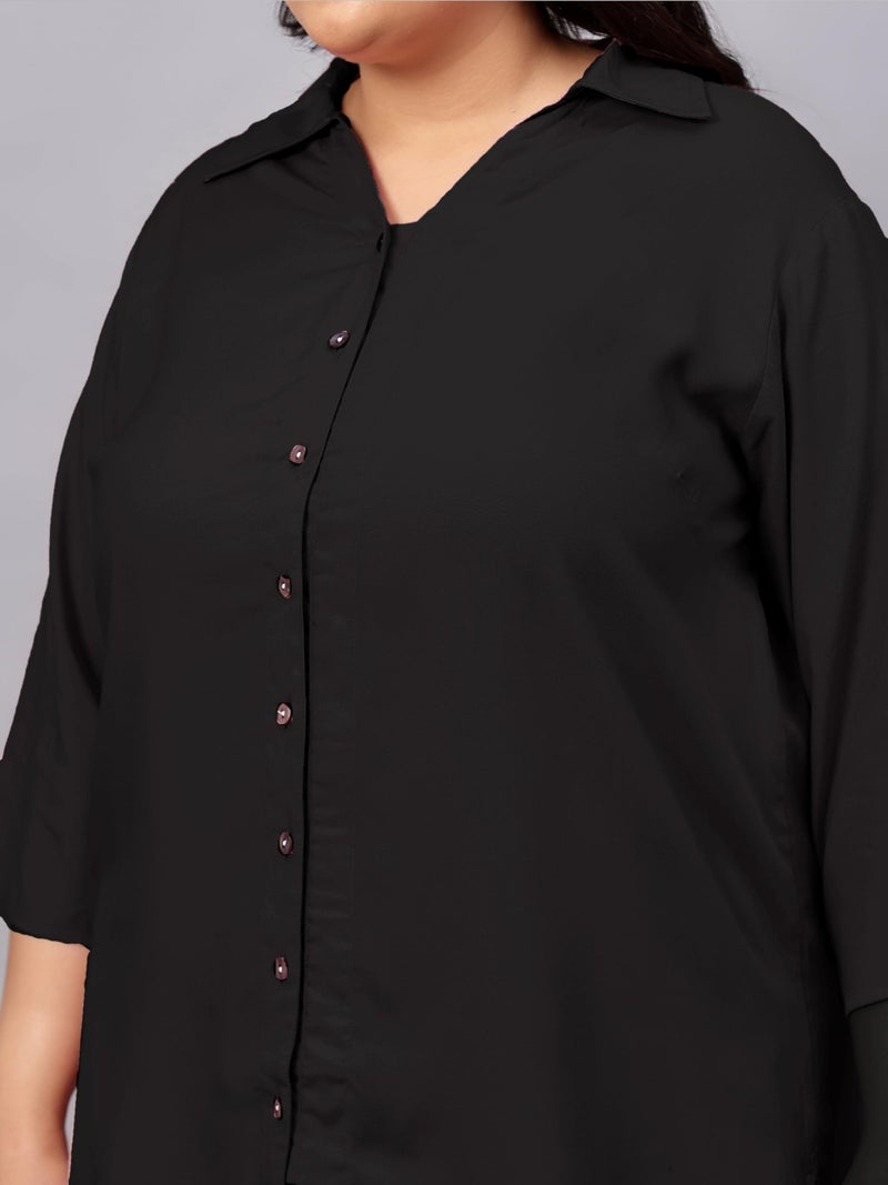 Indietoga Women's Plus Size Longline Shirt and Shorts Co-Ords Set (P10001544_Black Solid_3XL) - Image 3