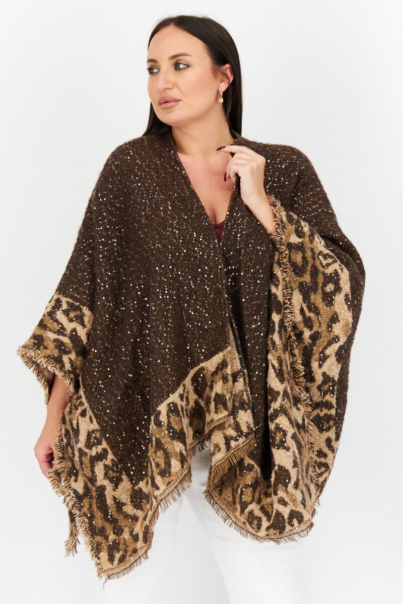 INC Women Sequin Top Wrap, Brown Combo - Image 1