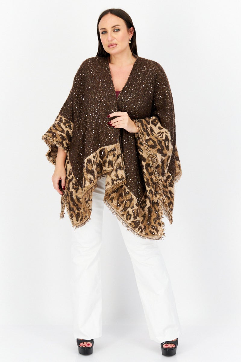 INC Women Sequin Top Wrap, Brown Combo - Image 3