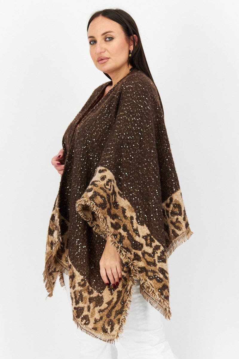 INC Women Sequin Top Wrap, Brown Combo - Image 2