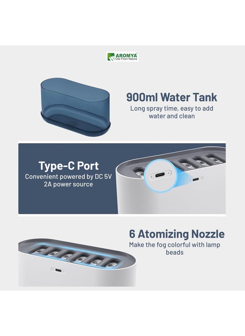 Aromya - oils from nature Aromya oils from nature 6Holes Dynamic Spray Nozzles 900ml Aroma Essential Oil Diffuser USB Air Humidifier Aroma Diffuser for Home Office Bedroom for Moisture  - Image 5