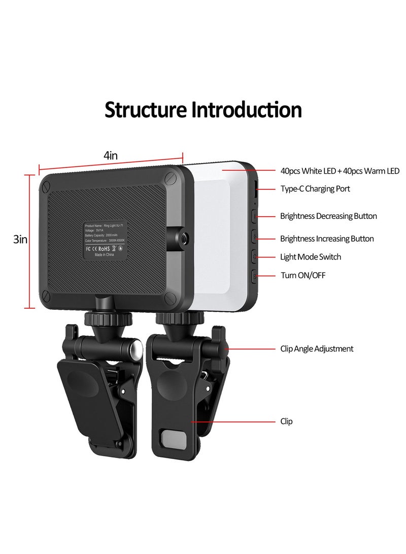 مصباح سيلفي LED 80 - مصباح فيديو بمشبك قابل لإعادة الشحن مع أوضاع متعددة للهاتف والكاميرا والكمبيوتر المحمول وأجهزة iPad - مثالي لمؤتمرات الفيديو وTikTok وVlog - Image 2