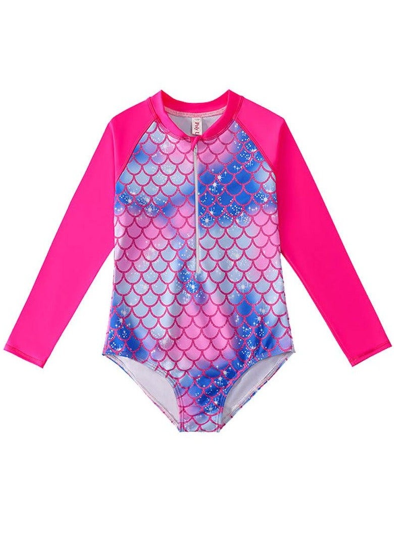 Loquat Children's Mermaid  Long Sleeve Swimsuit Red/Blue - Image 1