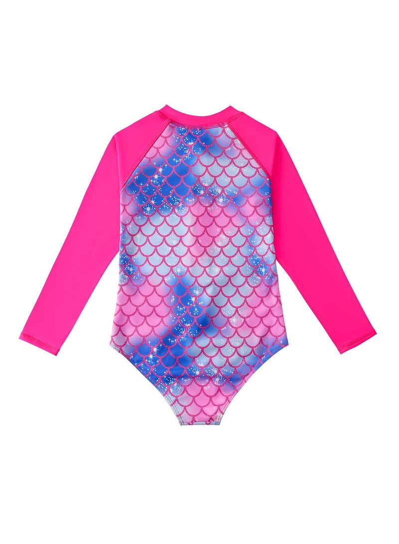 Loquat Children's Mermaid  Long Sleeve Swimsuit Red/Blue - Image 3