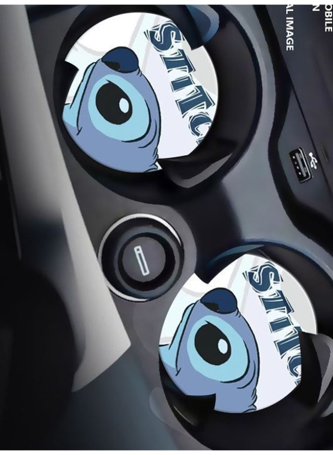 Two piece nonslip car cup holders with  Stitch cartoon character design unique car accessory and decoration - Image 1