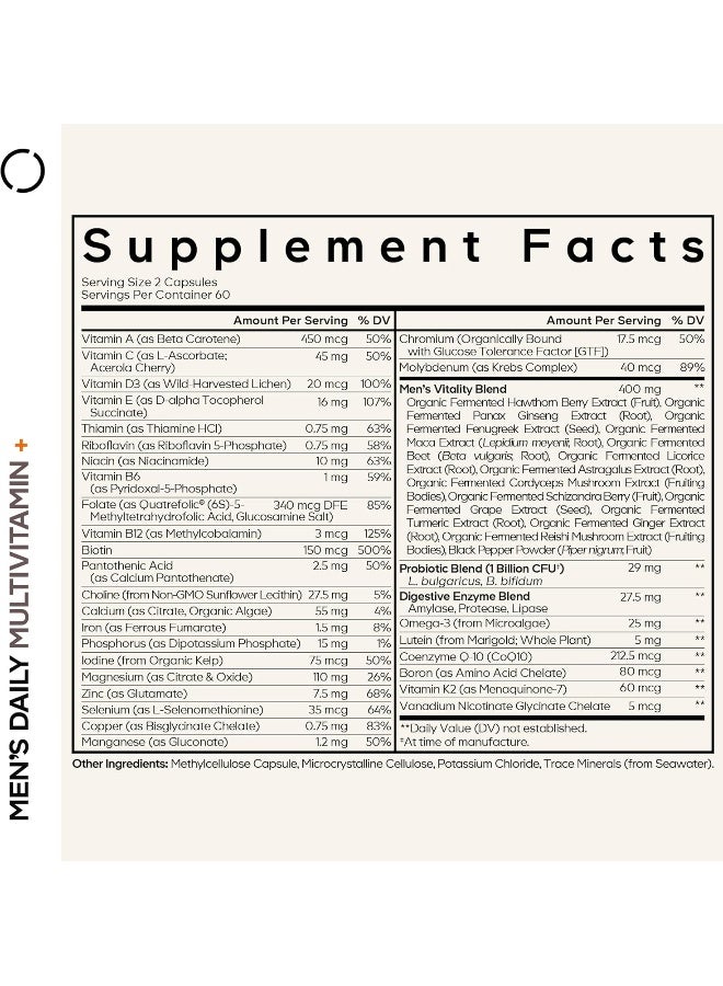 Codeage مكمل الفيتامينات المتعددة اليومي للرجال، 25+ فيتامينات ومعادن للبالغين، فيتامينات عضوية من الأطعمة الكاملة للرجال، فيتامين أ، فيتامينات ب، فيتامين ج، د، هـ، ك، بروبيوتيك، زنك، أوميغا-3، 120 كبسولة - Image 2