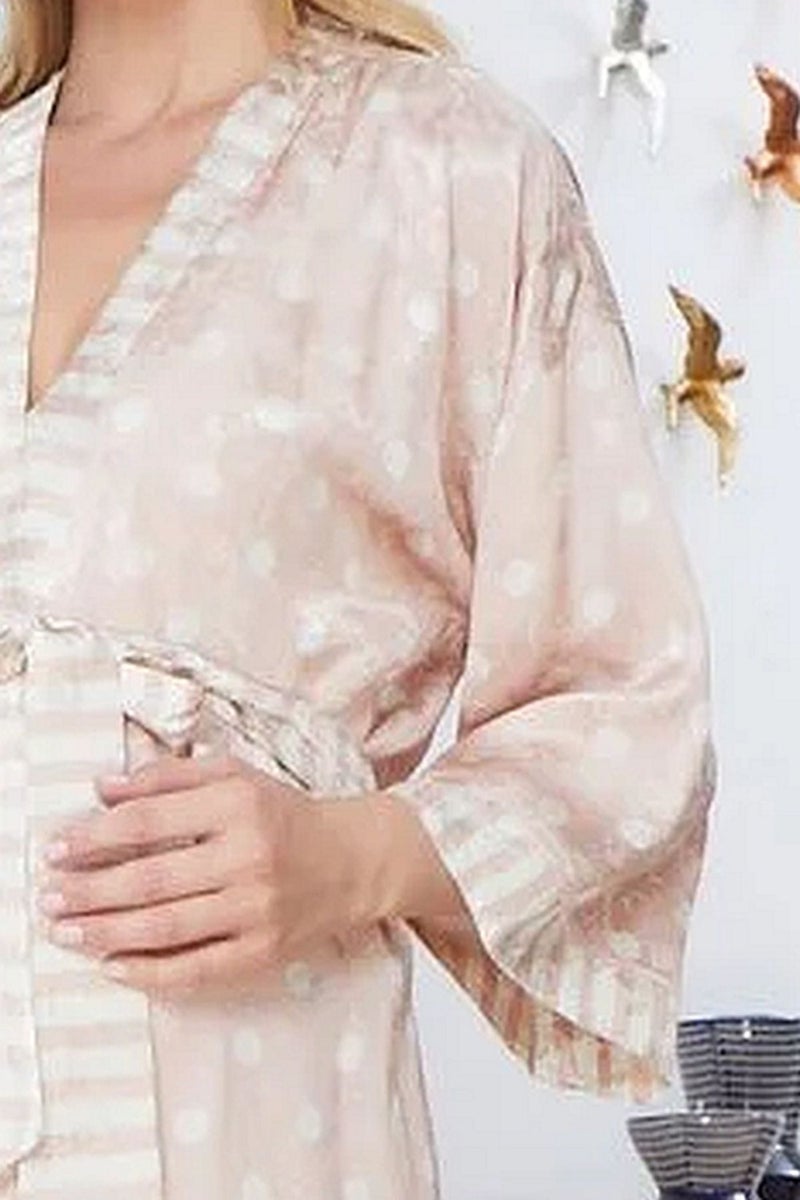Cossy By Aqua 22546 Maternity Maternity Three Quarter Sleeve Satin Dressing Gown-Powder  - Image 3