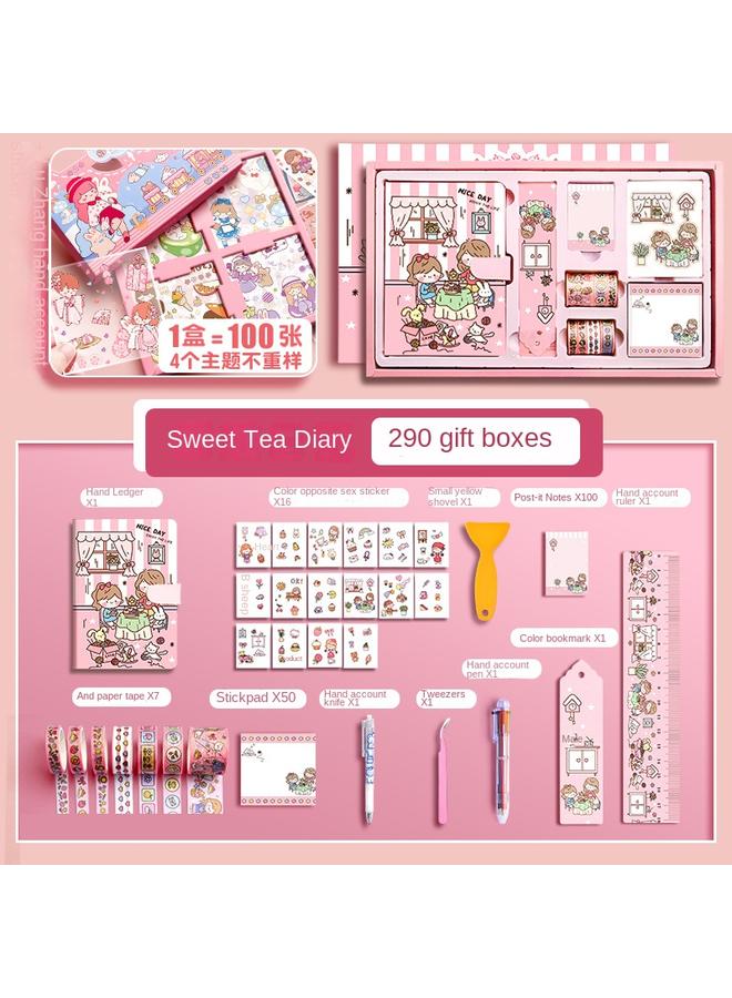 Bluejw Hand Account Book Gift Box Suit Girl's Heart Diary Primary School Gift Children's Stationery Girl's Full Set Of Tools Material Hand - Image 1