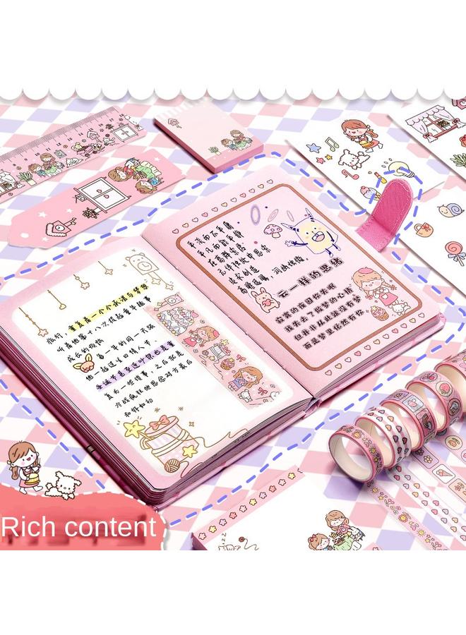 Bluejw Hand Account Book Gift Box Suit Girl's Heart Diary Primary School Gift Children's Stationery Girl's Full Set Of Tools Material Hand - Image 3