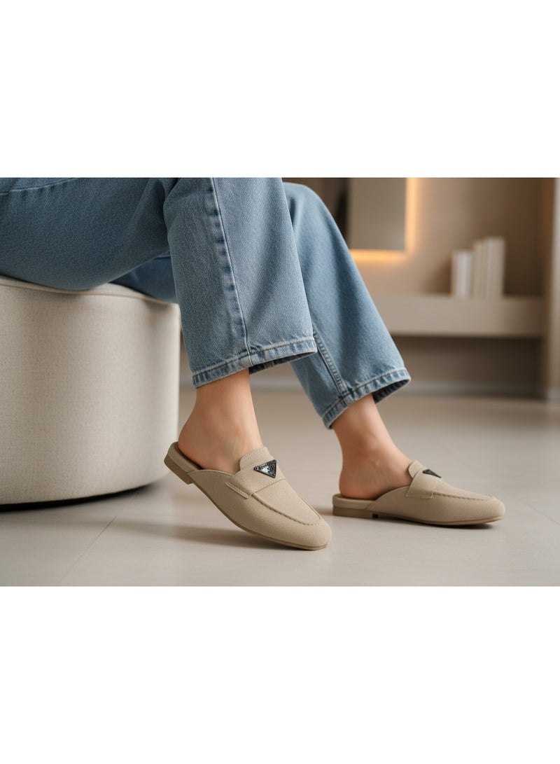 LIFESTYLISH Mule Suede Flat Stylish SB-24 - Beige - Image 1