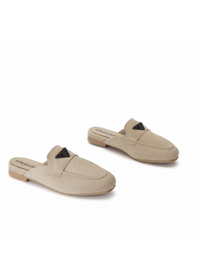 LIFESTYLISH Mule Suede Flat Stylish SB-24 - Beige - Image 3