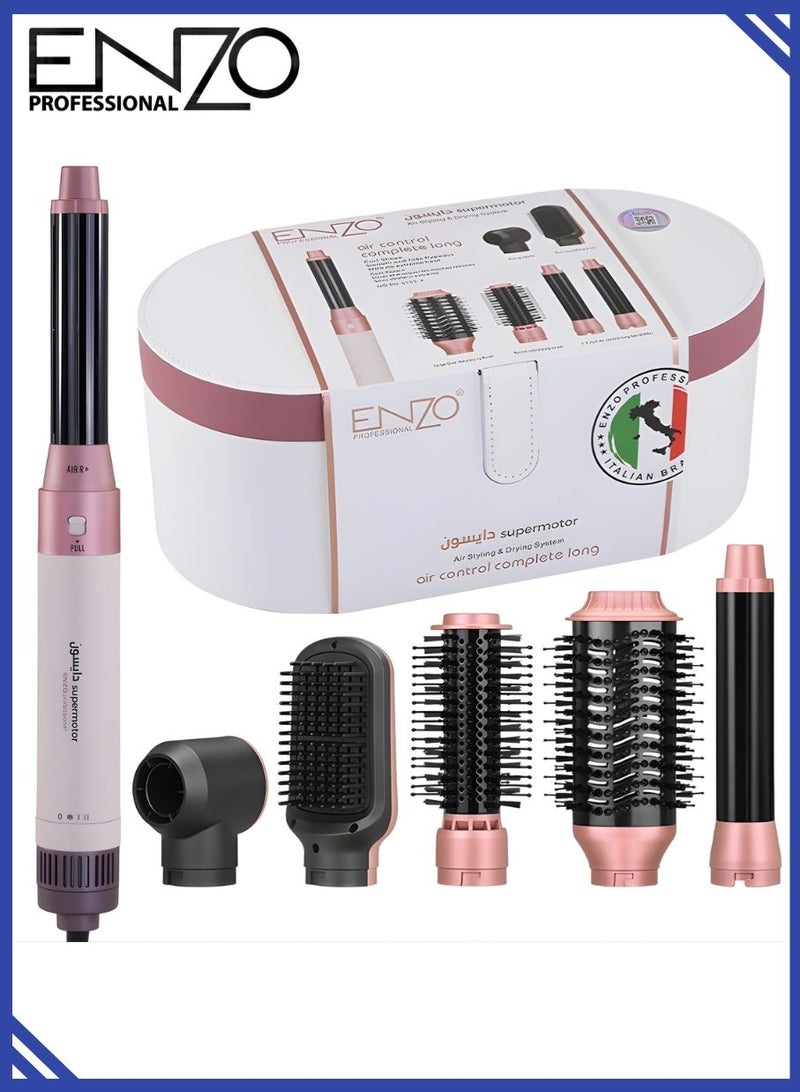 إنزو جهاز تصفيف الشعر الكهربائي ENZO EN-4133 6 في 1 – لفرد وتجعيد الشعر، فرشاة هوائية ساخنة ومجفف بخطوة واحدة بتقنية الأيونات لتصفيف احترافي في المنزل - Image 1