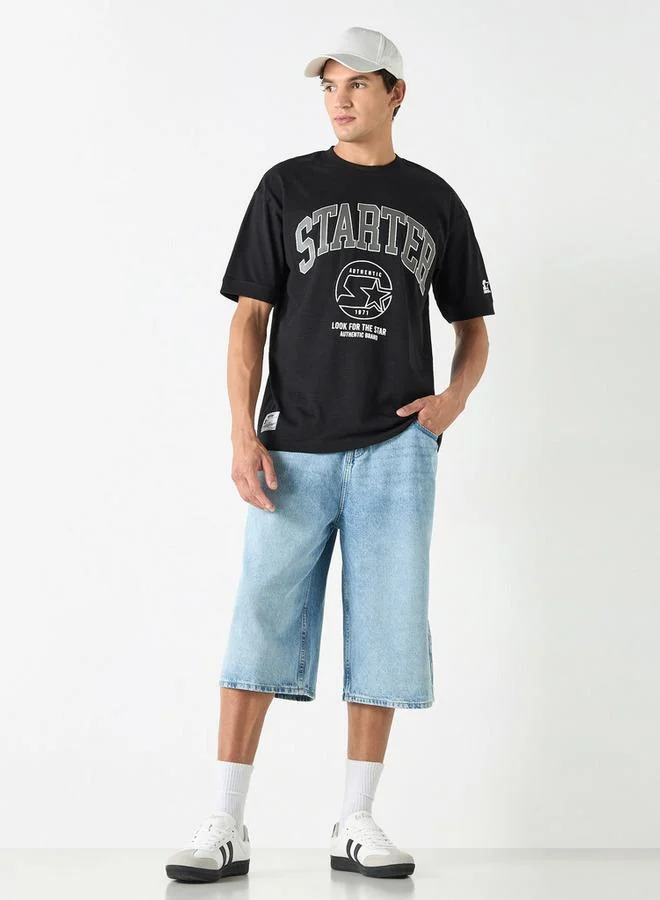 ستارتر تيشيرت بياقة ضيقة وأكمام قصيرة وطبعات من ستارتر