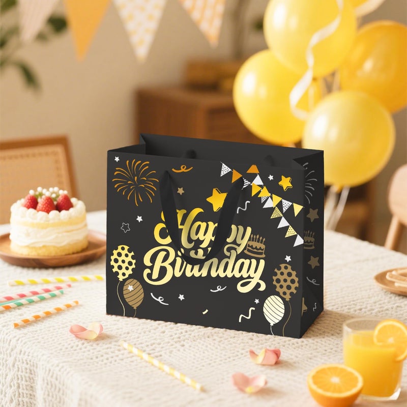 Sipthene 13â€ Black Birthday Gift Bag with Tissue Paper and Greeting Card, Happy Birthday Gift Bags for Party, Hot Foil Stamping Design Gift Wrap Bags Decor for Men, Women and Kids, 1 PCS, Medium Size - Image 5