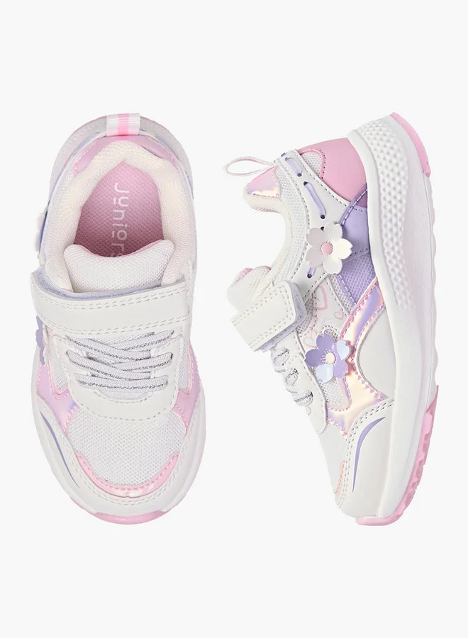 JUNIORS Girls Floral Accent Sneakers with Hook and Loop Closure