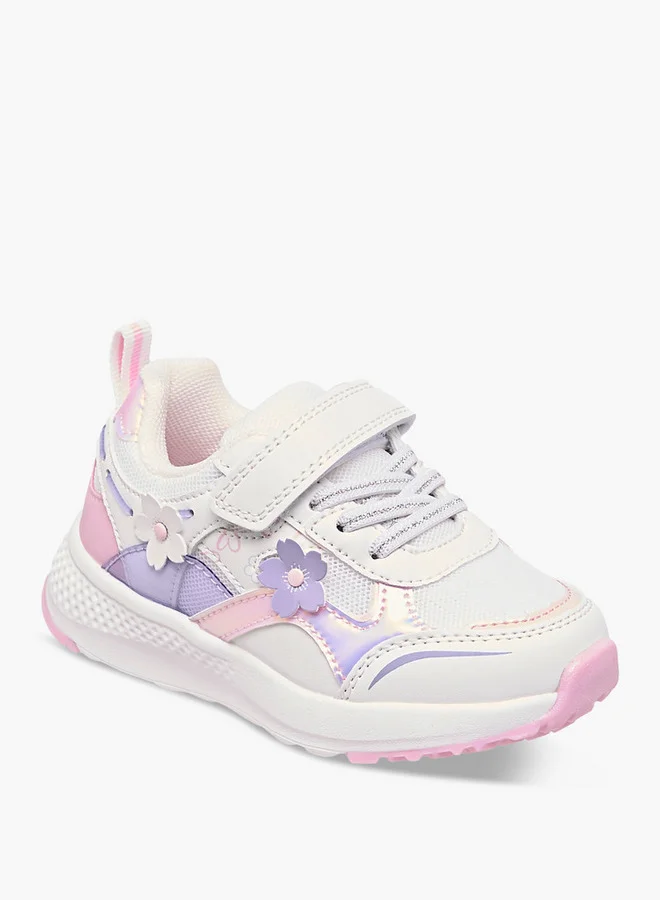 JUNIORS Girls Floral Accent Sneakers with Hook and Loop Closure