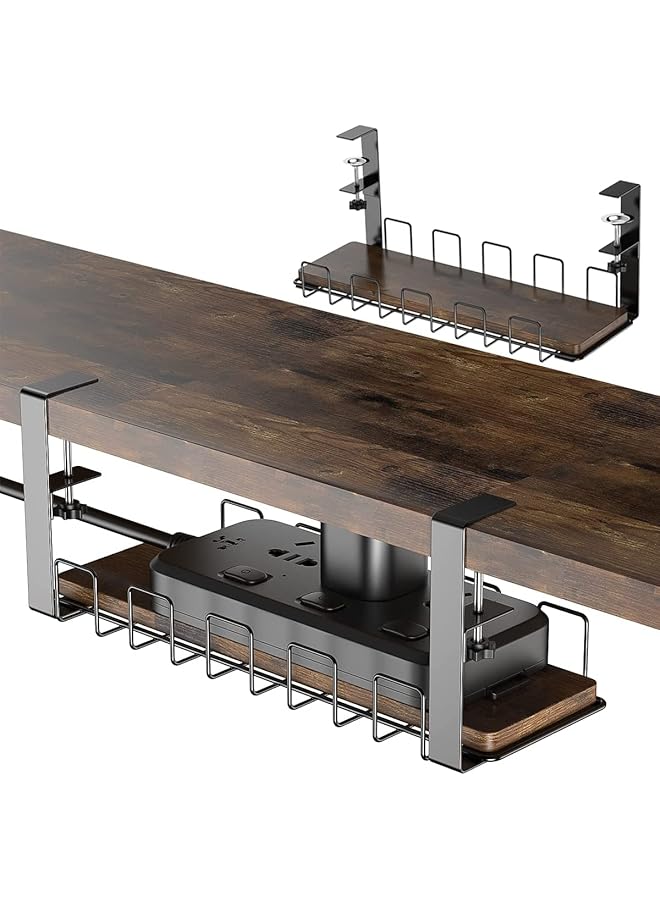 PROMASS Under Desk Cable Management,40cm Under Table Wire Management Tray with Clamp Mount System Wire Management,Stainless Steel Wire Cable Holder for Office Home Computer Desk Cable,No Need to Drill Hole - Image 1