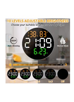 XICEN 10 Inch LED Digital Wall Clock, Display Temperature and Humidity,  With Remote Control, Wall Mount  - Image 2