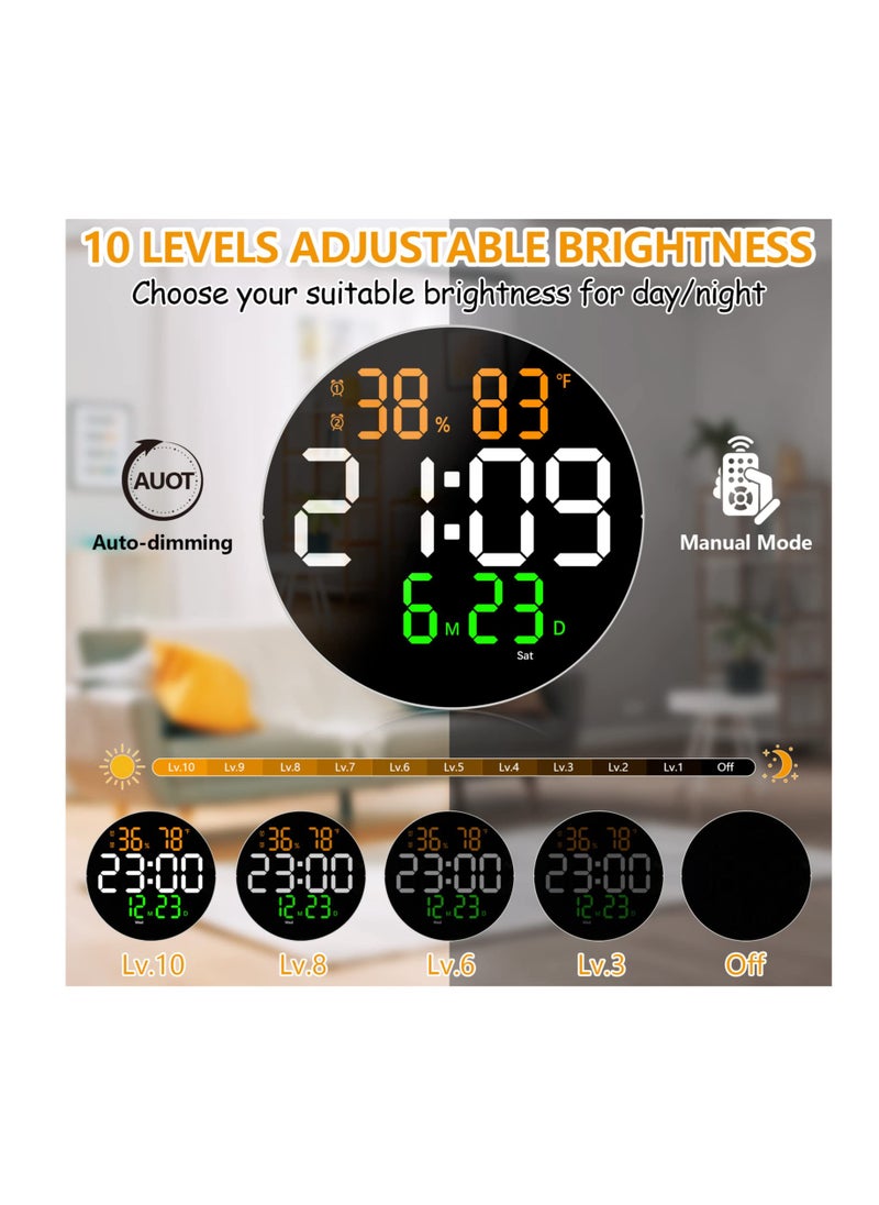 XICEN 10 Inch LED Digital Wall Clock, Display Temperature and Humidity,  With Remote Control, Wall Mount  - Image 2