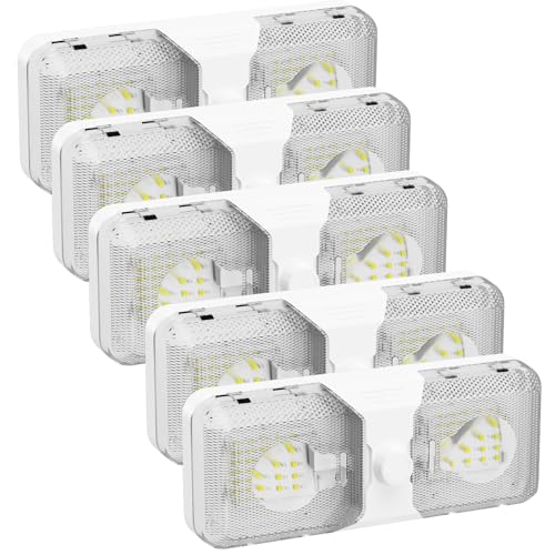 RVGUARD RV LED Ceiling Double Dome Light, 12V LED Lights, Interior Light with Adjustable Brightness & Memory Function, 6500K Cold White, for RV, Trailer, & Camper Van, 5 Pack - Image 1