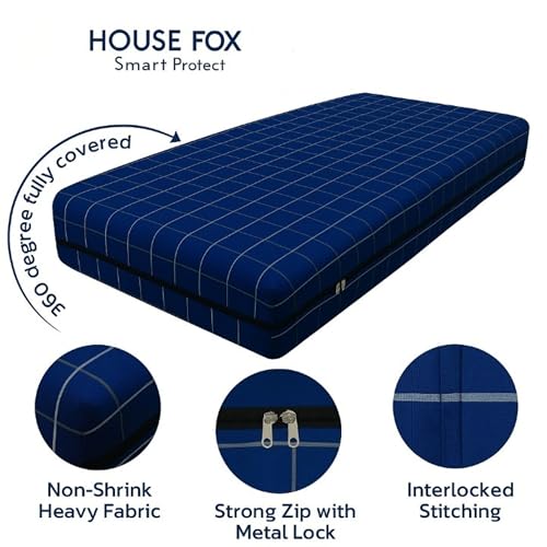 House Fox 6.25x6 Cotton Mattress Cover King Double Bed (75x72x6 inch) with Zipper| Non-Shrink Heavy Fabric | Strong Zip with Metal Lock | Interlocked Stitching | 360 Degree Fully Covered - Image 5