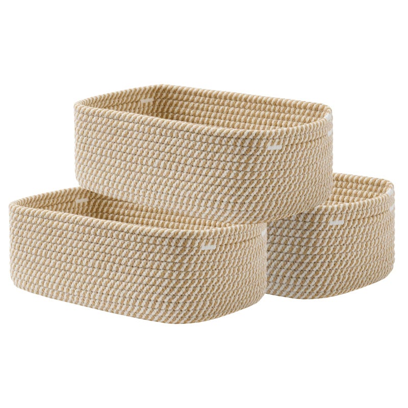 Small Woven Basket 12 x 8 x 45 Inches Storage Basket for Organizing Cute Small Rope Shelf Closet Cube Storage Bins Baskets for Shelves Dog Toy Gift Baskets Empty 3 Pack Brown