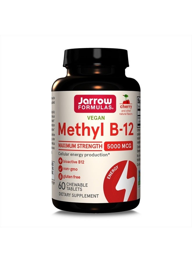 jarrow formulas Maximum Strength Methyl B-12 5000 mcg - Dietary Supplement - 60 Cherry Flavored Chewable Tablets - Bioactive Vitamin B-12 - Supports Cellular Energy Production, Sleep & Brain Health - Image 1
